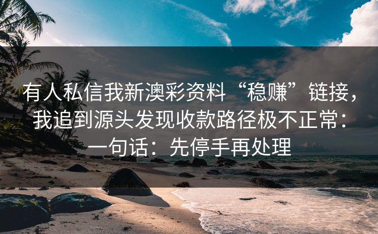 有人私信我新澳彩资料“稳赚”链接，我追到源头发现收款路径极不正常：一句话：先停手再处理