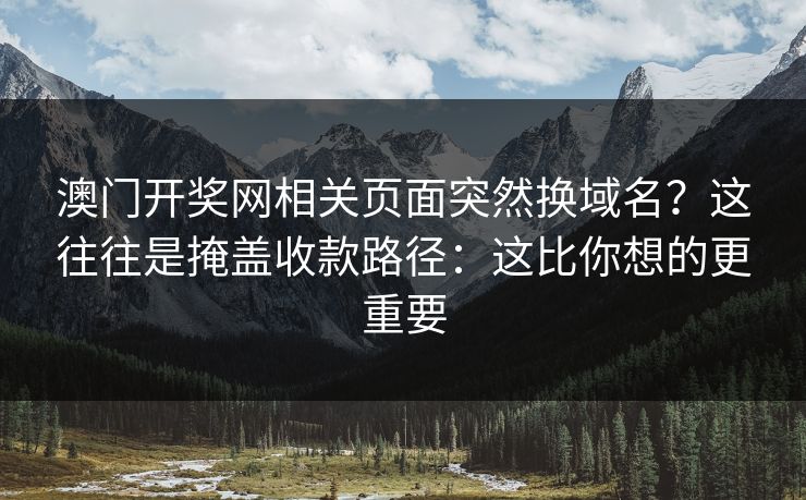澳门开奖网相关页面突然换域名？这往往是掩盖收款路径：这比你想的更重要